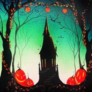 Acrylic Painting Haunted House Landscape Art