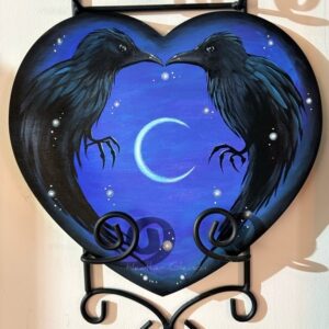 Midnight Ravens Wood Heart Painting
